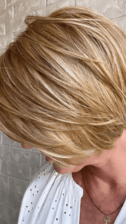 Jenny B. @thewiggygirl wearing STRAIGHT UP WITH A TWIST by RAQUEL WELCH WIGS in color RL14/25 HONEY GINGER | Dark Blonde Evenly Blended with Medium Golden Blonde