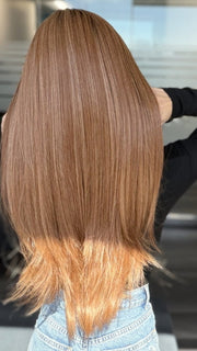 Roxie wearing STAY OUT LATE by GABOR in GF29-33SS ICED PUMPKIN SPICE | Strawberry Blonde shaded with Dark Red-Brown