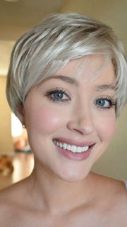 Steph @wigswithsteph wearing WINNER ULTRA PETITE by RAQUEL WELCH WIGS in color R23S+ GLAZED VANILLA | Cool Platinum Blonde with Almost White Highlights