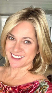 Susan Cooke @wigs_with_wisdom wearing CAMERON by JON RENAU in 12FS8 SHADED PRALINE | Light Gold Brown, Light Natural Gold Blonde & Pale Natural Gold-Blonde Blend, Shaded with Medium Brown