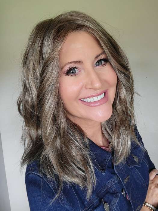 Natalie Gray @vanish.into.thin.hair wearing LOVE WAVE by GABOR in color GL18-23 TOASTED PECAN | Ash Brown with Cool Blonde Highlights