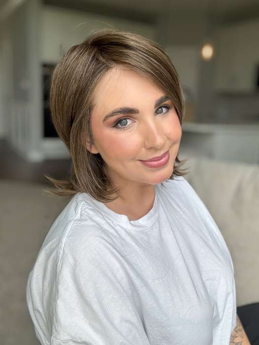 Danielle Sells @wighair_dontcare wearing BIG TIME by RAQUEL WELCH WIGS in color RL8/12SS ICED MOCHA | Medium Brown shaded with Dark Blonde