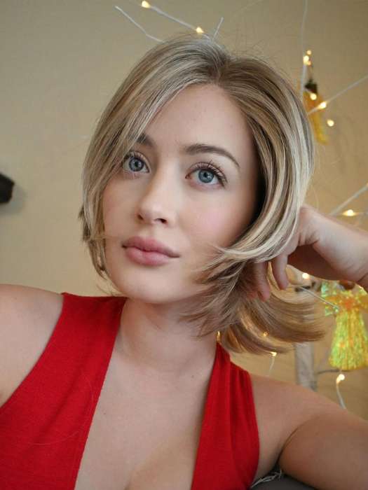 Steph B. @wigswithsteph wearing PLAY IT STRAIGHT by RAQUEL WELCH WIGS in color R1621S+ GLAZED SAND | Dark Natural Blonde with Cool Ash Blonde Highlights on Top