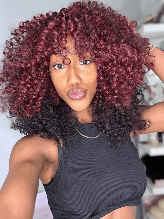 Seairra @seairrairving_ wearing MAKAYALA by KIM KIMBLE in color MC4/35SS SANGRIA | Dark Rooted Red with Fiery Red Highlights