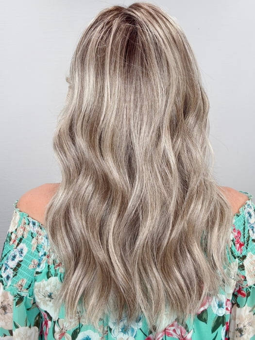 Kim Hammon @letstalkwithkim wearing DECADENT DIVA by RAQUEL WELCH in color SS17/23 ICED LATTE MACCHIATO | Honey Blonde shaded with Cool Blonde with Dark Roots