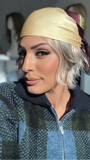 ROXIE wearing DANCE by ELLEN WILLE in color CANDY BLONDE TIPPED 101.27.60 | Pearl platinum blonde mixed with light reddish brown and pure white