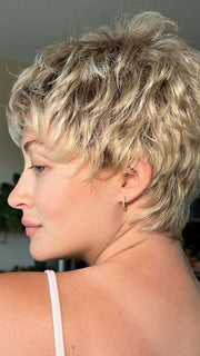 Steph B. @wigswithsteph wearing LINA by ELLEN WILLE in color BAHAMA BEIGE SHADED 24.25.26 | Lightest Ash Blonde and Lightest/Light Golden Blonde Blend with Shaded Roots