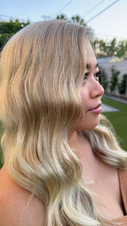 Katrina and Arlah Soriano @wearthehairsis wearing MAYA by ENVY in CHAMPAGNE SHADOW | Soft Dark Blonde with Platinum Highlights and Chestnut Roots