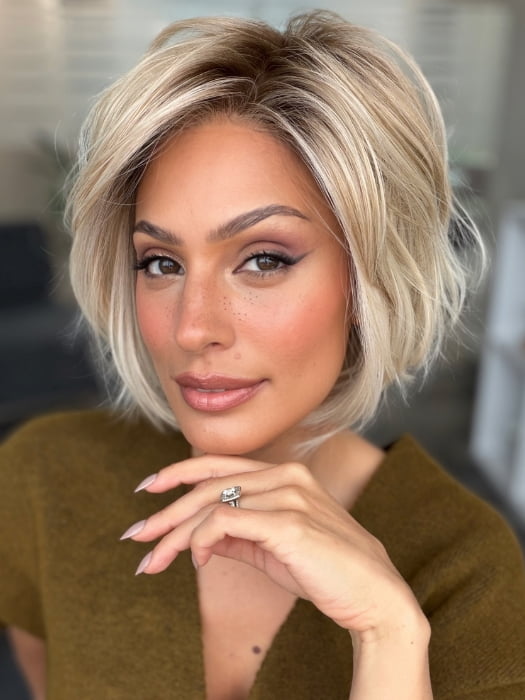 Roxie wearing MADISON by BELLETRESS in CRUSHED ALMOND BLONDE R | A soft Neutral Light Blonde with a Light and Medium Blended Root Color.
PPC MAIN IMAGE