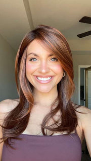 Chloe Beau @chloebeaushannon wearing MUSIC by ELLEN WILLE in color CINNAMON BROWN ROOTED 33.30.6 | Dark Auburn, Light Auburn and Dark Brown Blend with Shaded Roots