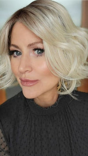 Natalie Gray @vanish.into.thin.hair wearing SOUND by ELLEN WILLE in color CHAMPAGNE ROOTED 24.14.20 | Lightest Ash Blonde and Medium Ash Blonde with Light Strawberry Blonde Blend and Shaded Roots