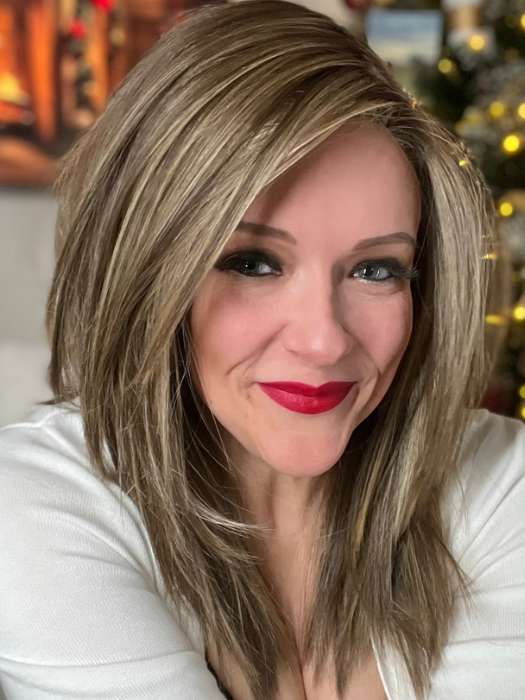 Marcie Mertz @wig.obsessed wearing WELL PLAYED by RAQUEL WELCH in color RL9/24SS ICED CAFÉ LATTE | Dark Brown shaded with Golden Brown
