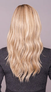 ROXIE wearing MILANO by BELLETRESS in MILKSHAKE BLONDE R | A mixture of Light Sandy Brown, Highlighted with Light Ash Blonde with a Hint of Light Platinum Blonde with a Medium Root Color
