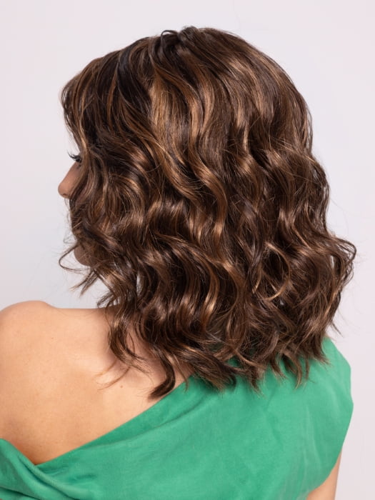 Roxie wearing MAEVE by JON RENAU in 6F27 CARAMEL RIBBON | Brown with Light Red-Gold Blonde Highlights & Tips