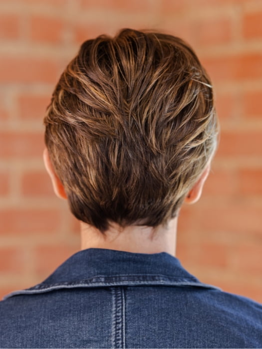 Emily wearing DISC by ELLEN WILLE in TOBACCO MIX | Medium Brown base with Light Golden Blonde highlights and Light Auburn lowlights