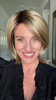 Jenny B. @thewiggygirl wearing KYLA by JON RENAU in color 12FS8 SHADED PRALINE | Light Gold Brown, Light Natural Gold Blonde & Pale Natural Gold-Blonde Blend, Shaded with Medium Brown