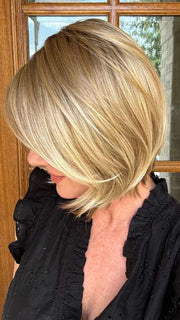 Jenny B. @thewiggygirl wearing KYLA by JON RENAU in color 12FS8 SHADED PRALINE | Light Gold Brown, Light Natural Gold Blonde & Pale Natural Gold-Blonde Blend, Shaded with Medium Brown