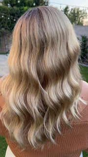 Katrina and Arlah Soriano @wearthehairsis wearing MAYA by ENVY in CHAMPAGNE SHADOW | Soft Dark Blonde with Platinum Highlights and Chestnut Roots