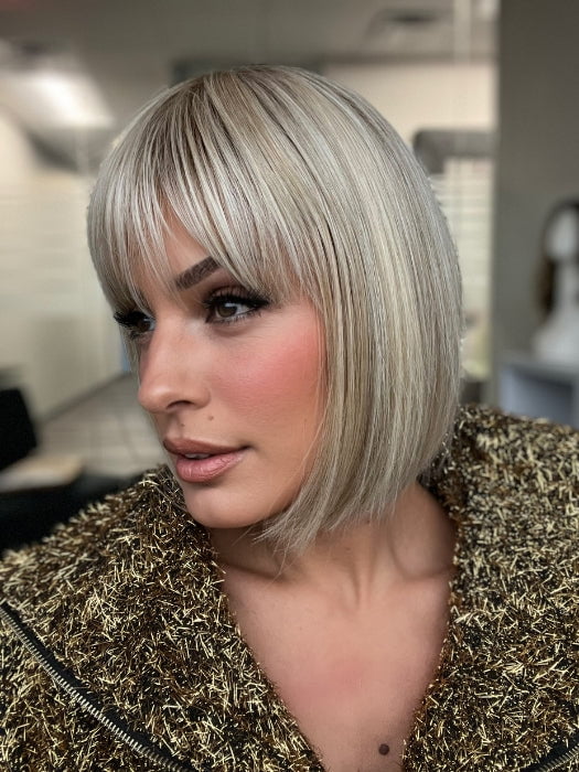 ROXIE wearing CLEO by ELLEN WILLE in SANDY BLONDE ROOTED 16.25.20 | Medium Blonde and Lightest Golden Blonde with Light Strawberry Blonde Blend and Shaded Roots