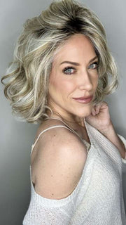 Kristyna Moore @kristynamoore wearing DIRECTOR'S PICK by RAQUEL WELCH WIGS in color RL19/23SS SHADED BISCUIT | Light Ash Blonde Evenly Blended with Cool Platinum Blonde with Dark Roots (indoor lighting)