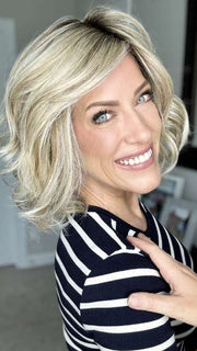 Kristyna Moore @kristynamoore wearing DIRECTOR'S PICK by RAQUEL WELCH WIGS in color RL19/23SS SHADED BISCUIT | Light Ash Blonde Evenly Blended with Cool Platinum Blonde with Dark Roots (window lighting)