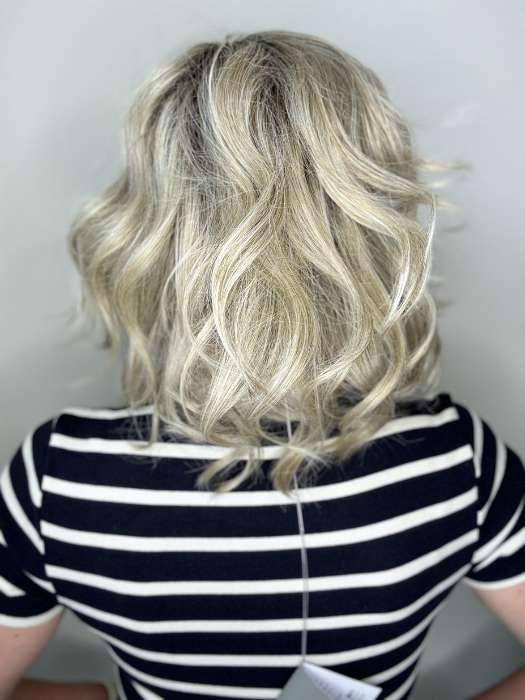 Kristyna Moore @kristynamoore wearing DIRECTOR'S PICK by RAQUEL WELCH WIGS in color RL19/23SS SHADED BISCUIT | Light Ash Blonde Evenly Blended with Cool Platinum Blonde with Dark Roots