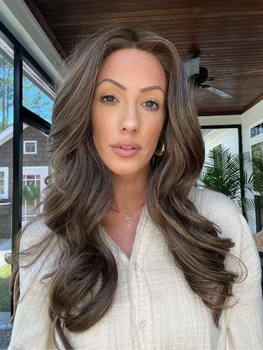 Jenna @jenna_fail wearing MODEL MODE by RAQUEL WELCH WIGS in color RL10/12 SUNLIT CHESTNUT | Light Chestnut Brown Evenly Blended with Light Brown
