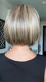 Lisa @beautifulyouwigreviews wearing LET'S RENDEZVOUS by RAQUEL WELCH WIGS in color RL9/24SS ICED CAFÉ LATTE | Dark Brown shaded with Golden Brown
