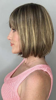 Kristyna @kristynamoore wearing CARLEY by ENVY BY ALAN EATON in color HONEY BREEZE | A blend of Cool, Honey Blonde and Multi-Dimensional Medium Brown with Darker Brown Roots