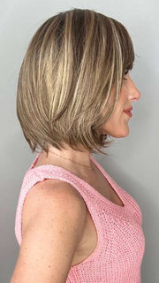 Kristyna @kristynamoore wearing CARLEY by ENVY BY ALAN EATON in color HONEY BREEZE | A blend of Cool, Honey Blonde and Multi-Dimensional Medium Brown with Darker Brown Roots