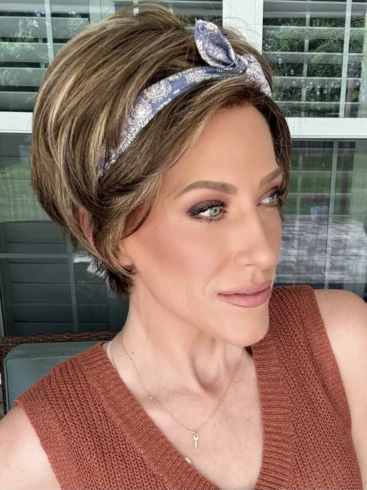 Kristyna wearing MARISKA PETITE by JON RENAU in 24BT18F BAVARIAN CREME | Dark Natural Ash Blonde & Light Gold Blonde Blend with Dark Natural Ash Blonde Nape