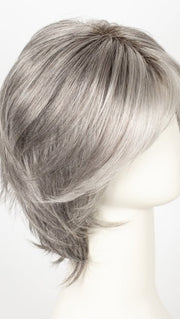 SILVER-STONE-R | Silver Medium Brown Blend That Transitions To More Silver Then Medium Brown Then To Silver Bangs with Black Roots