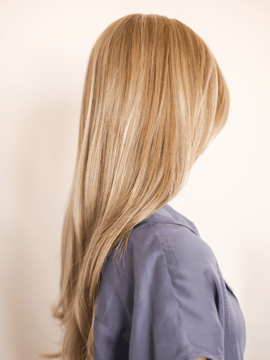 EXCLUSIVE COLOR ARABIAN SAND™ | Neutral Chocolate Brown Roots fade into a Neutral Blonde Base, blended with Sandy, Chestnut, Golden, and Honey Blondes, with Soft Creamy Blonde Highlights and Face-Framing Lowlights