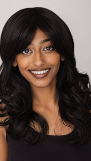 SHYLA wearing LAYERED APPEAL by HAIRDO in R2 Ebony | Off Black or Black/Brown