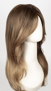 MACADAMIA-LR | Medium brown and light honey brown evenly blended with long dark brown roots