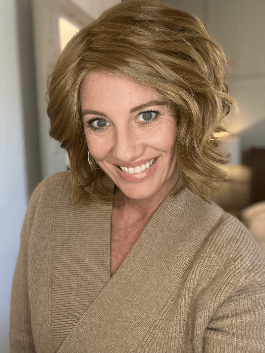 Jenny B. @thewiggygirl wearing UNFILTERED by RAQUEL WELCH WIGS in color RL12/16 HONEY TOAST | Light Brown Evenly Blended with Dark Natural Blonde