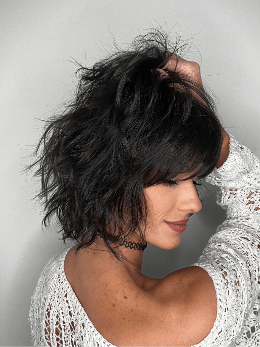 Jenna Fail @jenna_fail wearing BREEZY WAVE CUT by HAIRDO in color R4 MIDNIGHT BROWN | Darkest Brown