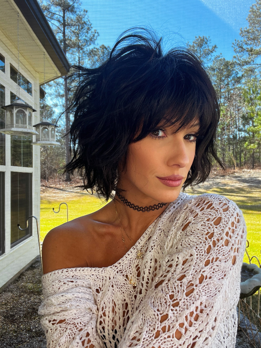 Jenna Fail @jenna_fail wearing BREEZY WAVE CUT by HAIRDO in color R4 MIDNIGHT BROWN | Darkest Brown