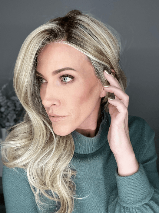 Kristyna Moore @kristynamoore wearing STATEMENT STYLE by RAQUEL WELCH WIGS in color RL19/23SS SS BISCUIT | Light Ash Blonde Evenly Blended with Cool Platinum Blonde with Dark Roots