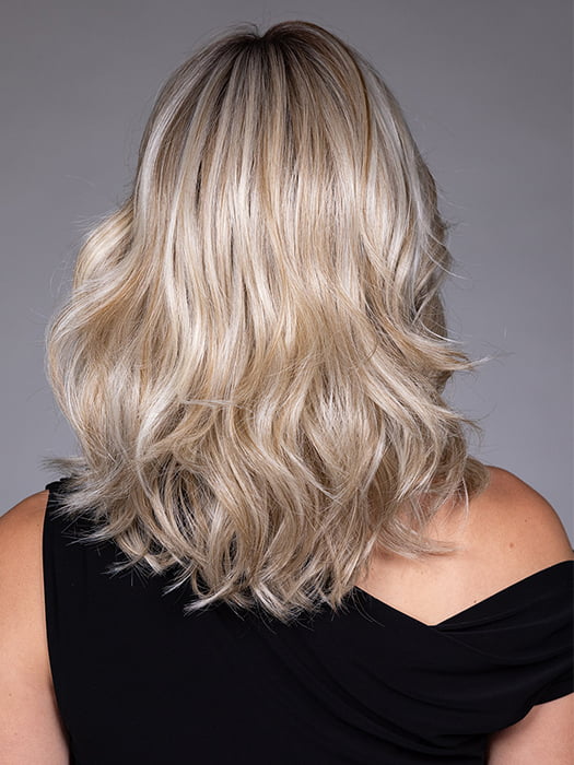 Model is wearing ANNA by BELLETRESS in color BUTTERBEER R | Dark Brown Base and Root that transitions smoothly into a buttery blonde, infused with creamy honey and toffee tones