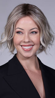 COOL CHAI BLONDE-R 10/17/23+8 | A balanced cool blonde with softly contrasted darker roots, a fresh twist on classic blonde tones.