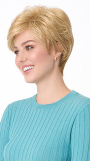 Model is wearing ANGEL by ENVY in color VANILLA-BUTTER | Golden Blonde blended with Champagne Blonde
