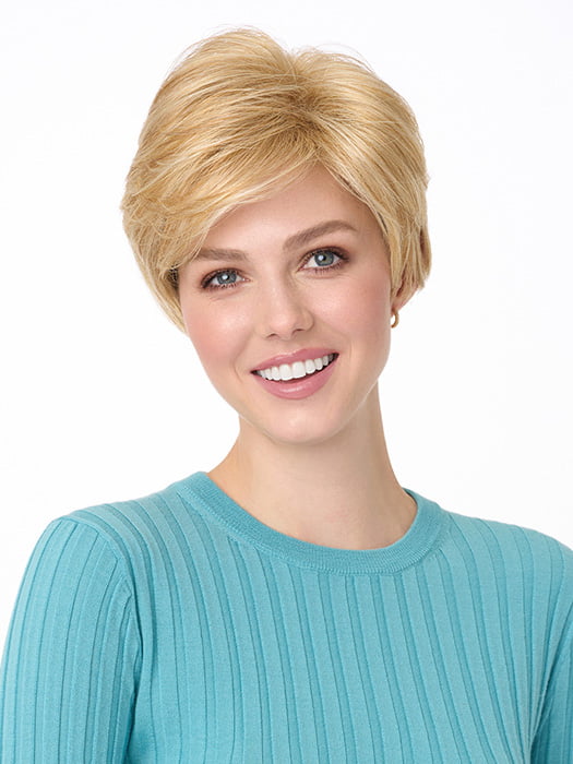 Model is wearing ANGEL by ENVY in color VANILLA-BUTTER | Golden Blonde blended with Champagne Blonde
