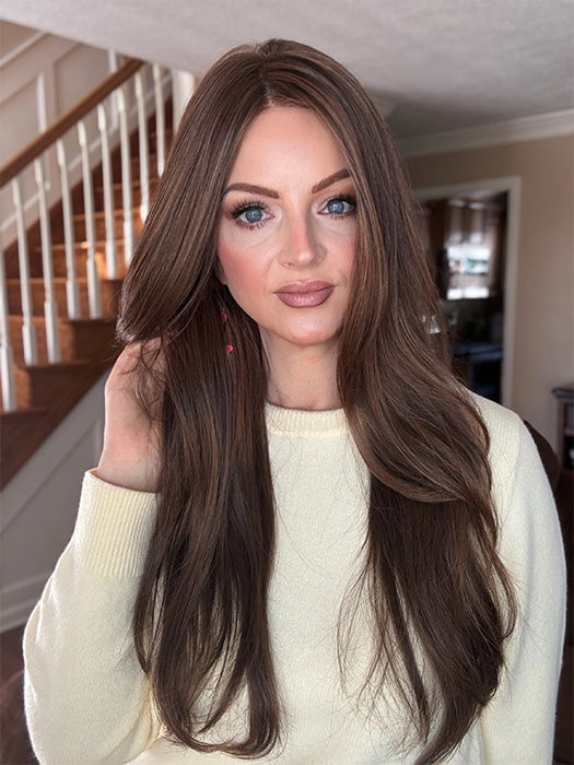 Sandy @i_be_wiggin wearing AVERY by JON RENAU in color 4/27/30 BROWNIE BLONDIES | Dark Brown, Light Red-Gold Blonde & Red-Gold Blend