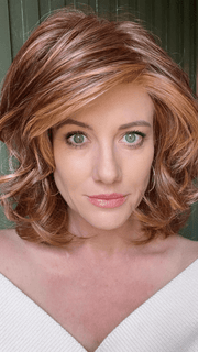 Jenny B. @thewiggygirl wearing GODDESS by RAQUEL WELCH WIGS in color RL31/29 FIERY COPPER | Medium Light Auburn Evenly Blended with Ginger Blonde