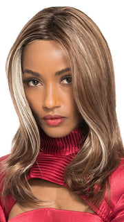 DARK-AMBER-HL | Medium Red Brown and Light Red Brown blend with Dark Brown roots and Champagne highlights