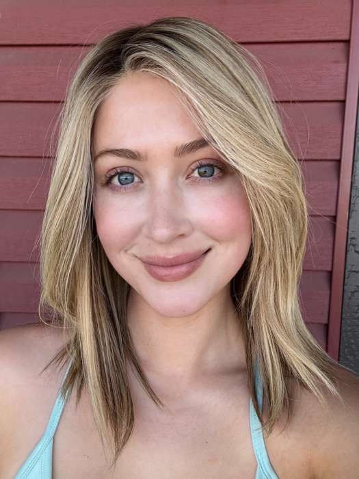 Steph B. @wigswithsteph wearing Margot by Jon Renau in shade 12FS8 SHADED PRALINE | Medium Natural Gold Blonde, Light Gold Blonde, Pale Natural Blonde Blend, Shaded with Dark Brown 