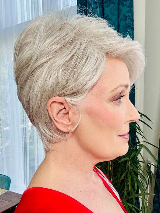 Mel B. @mels.be.ageless wearing ADVANCED FRENCH by RAQUEL WELCH in color RL56/60 SILVER | Lightest Gray Evenly Blended with Pure White
