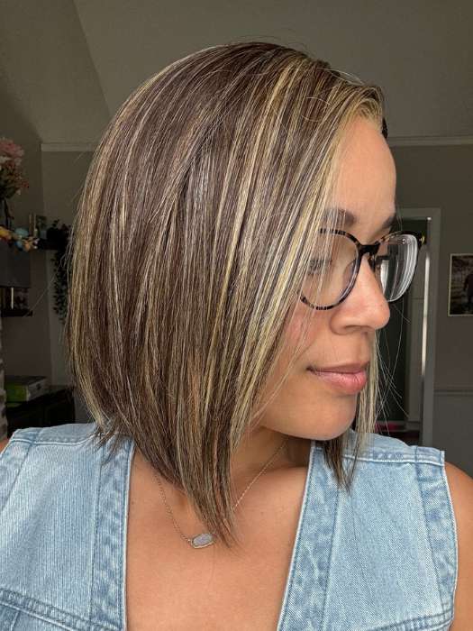 Brea @getwiggywithbrea wearing NINA by BELLETRESS in color CHOCOLATE BUTTERCREAM R | A deep Chocolate Brown Root, that melts into Buttery, Golden Brown Tones, accented by Soft Caramel and Honey highlights for a smooth, multidimensional finish