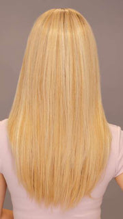 Model is wearing Leading Edge by TressAllure in shade 24/102/R12 | Gold Blonde with Platinum highlights with Gold Brown roots